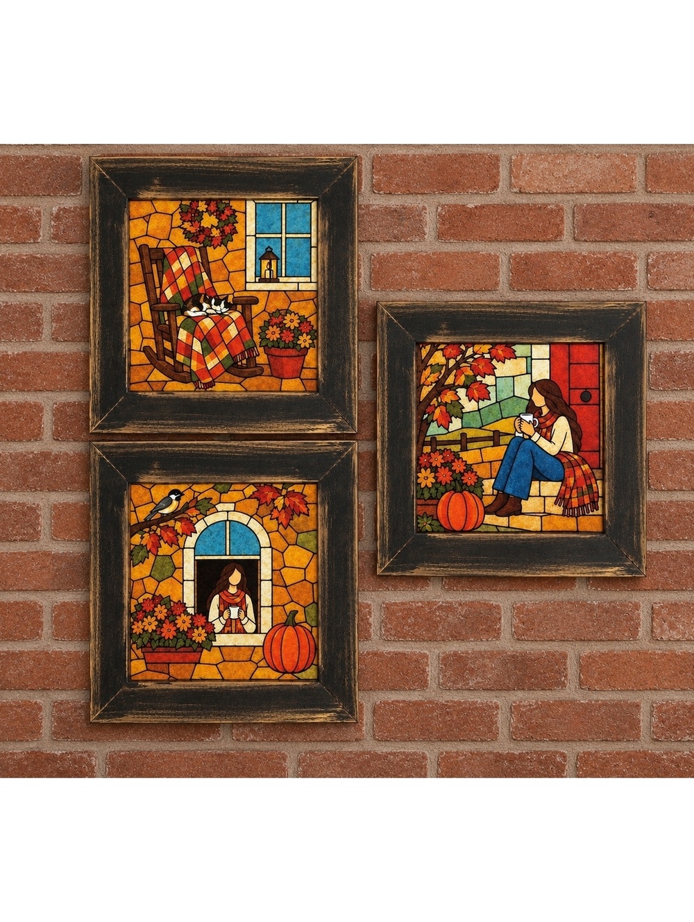 Set of 3 5X5 Vintage inspired fall girl desk or wall decor